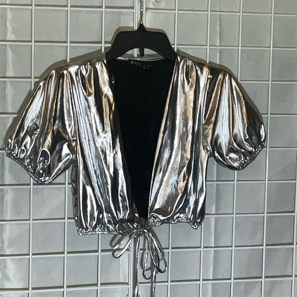Shimmering Silver Tie-Front Jacket